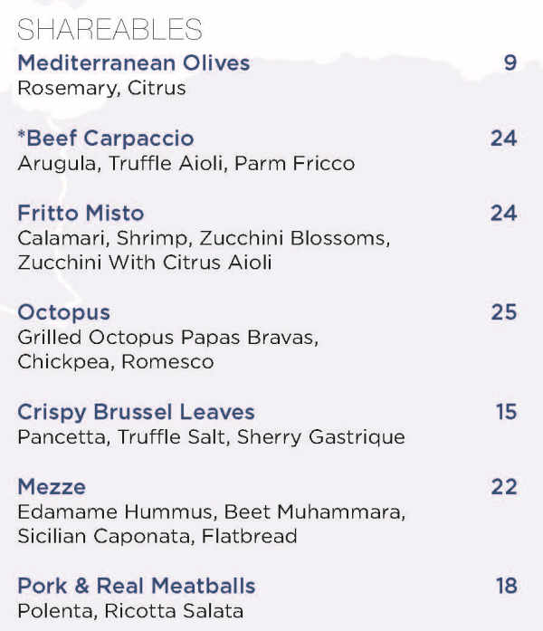 La Marea menu page 1