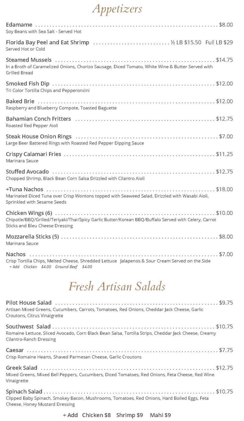 Pilot House menu page 1