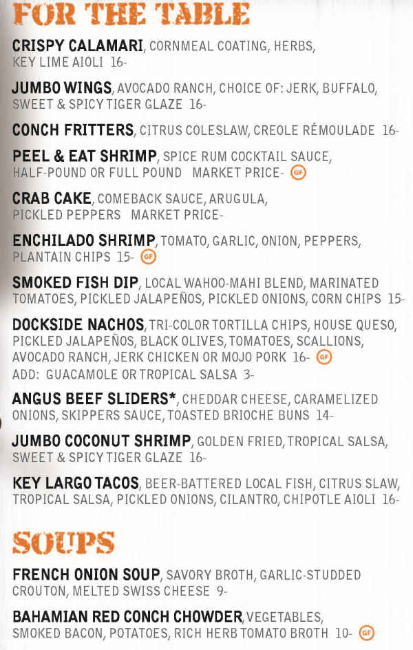 Skippers Dockside menu page 1