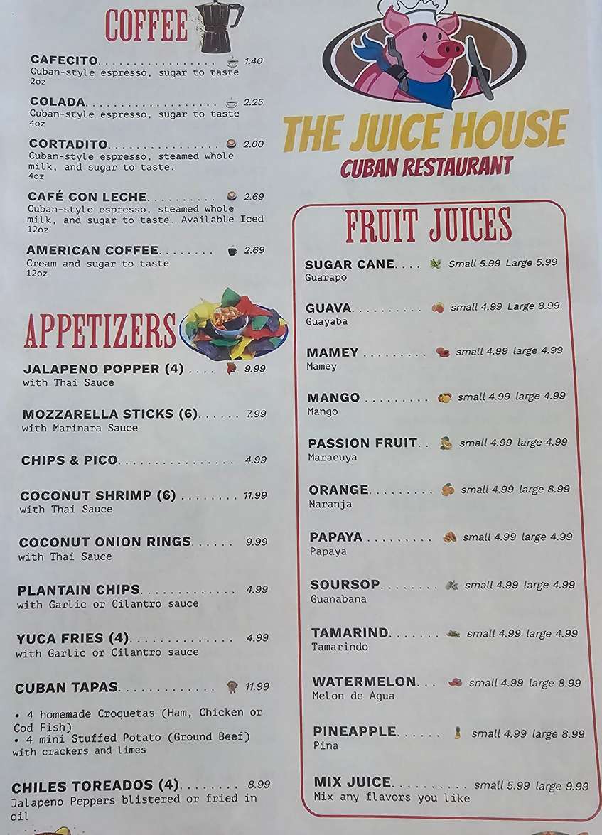 The Juice House menu page 1
