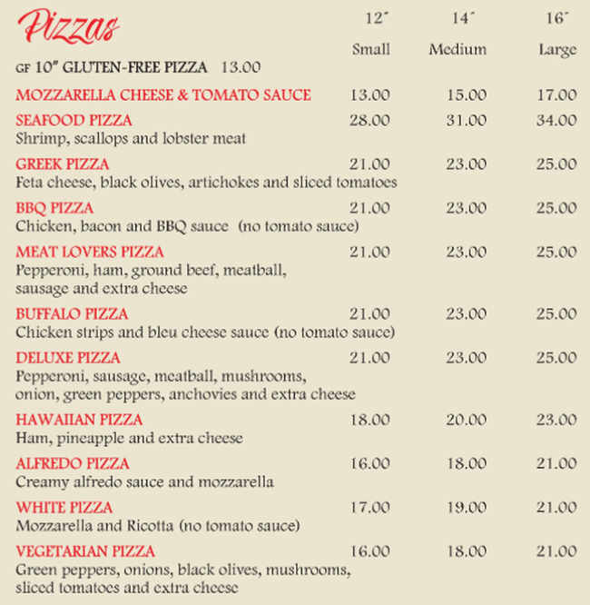 Tower Of Pizza menu page 1