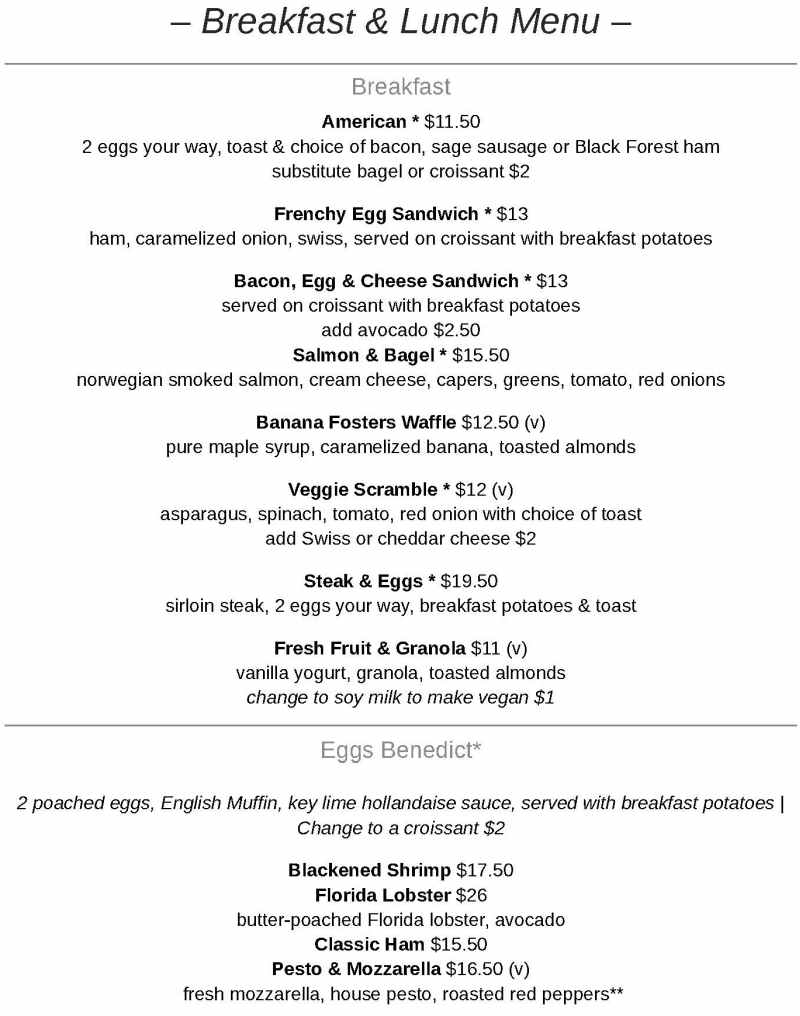 Banana Cafe menu page 1