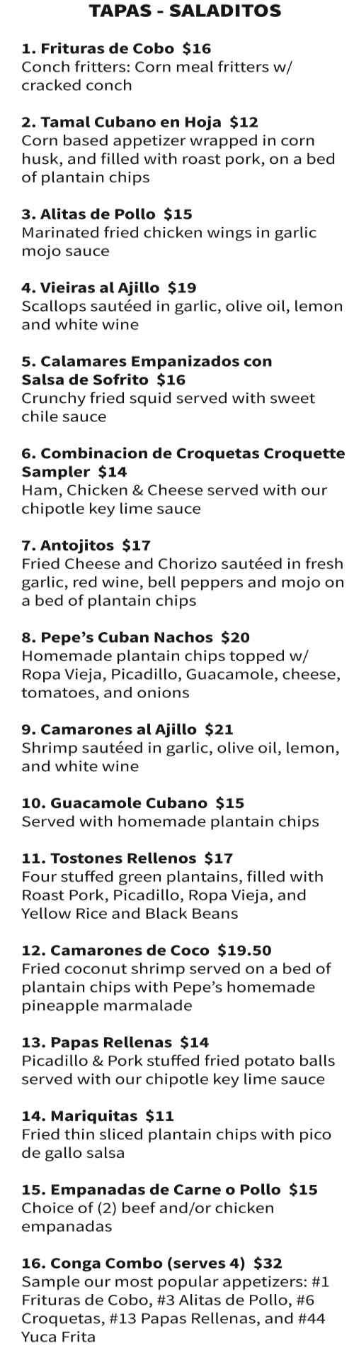 El Meson de Pepe menu page 1