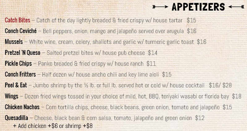 Hurricane Hole menu page 1