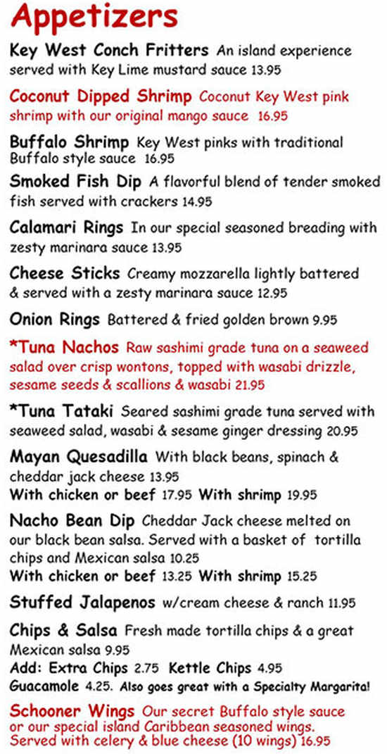 Schooner Wharf Bar menu page 1
