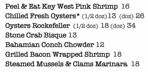 The Stoned Crab menu page 1