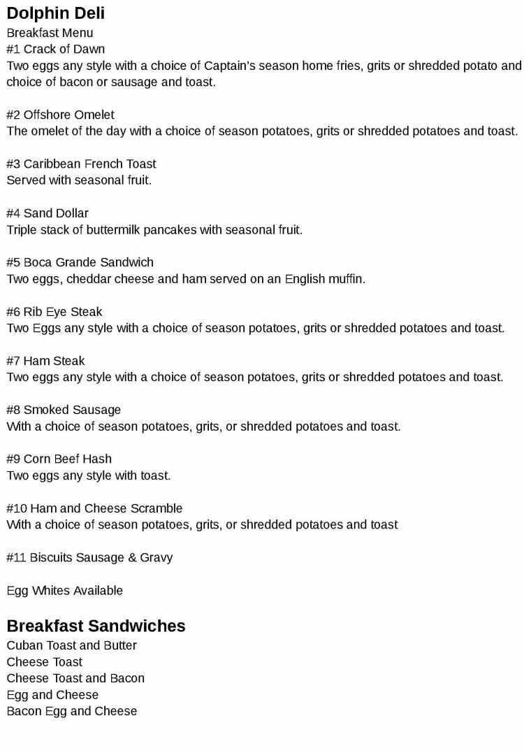Dolphin Deli menu page 1