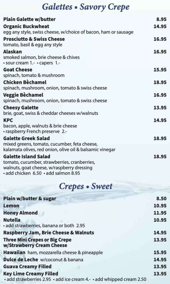 Key Plaza Creperie menu page 1