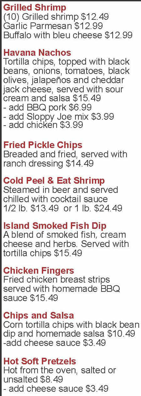 Sloppy Joe's Bar menu page 1