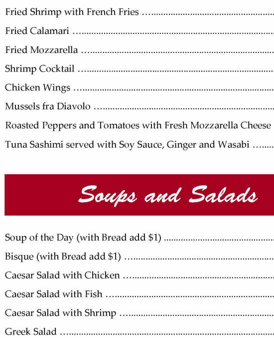 Frank's Grill menu page 1