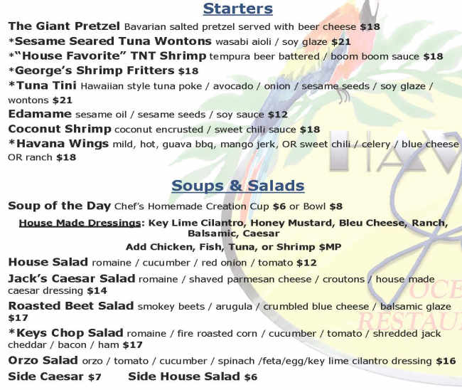 Havana Jacks menu page 1