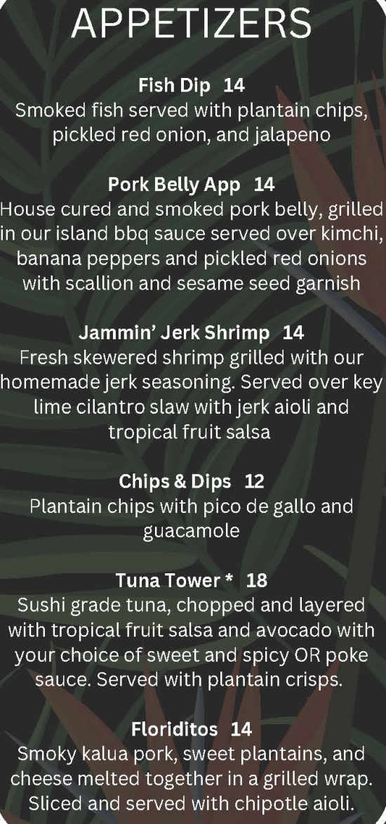 Irie Island Eats menu page 1