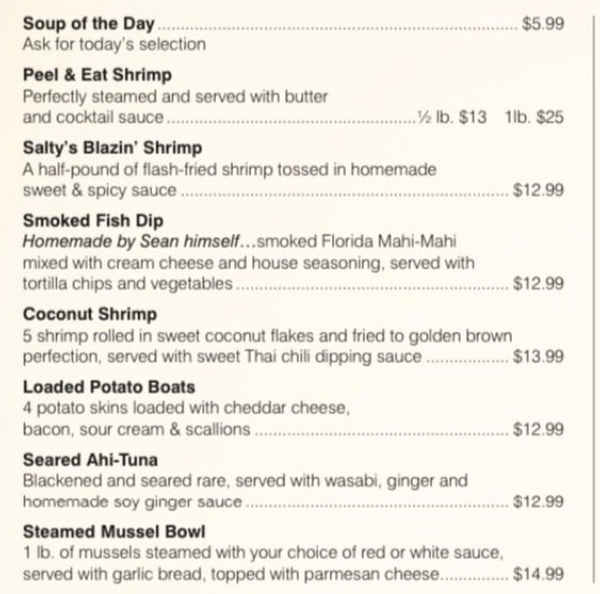 2Shea's Salty Dog menu page 1