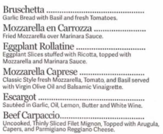 Ciao Bella menu page 1