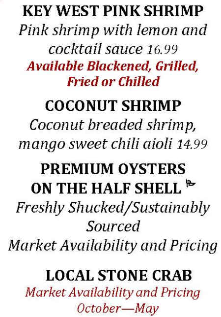 CJ's on the Bay menu page 1