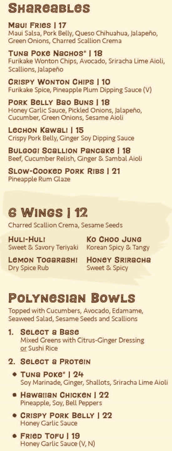 Kane Tiki Bar & Grill menu page 1