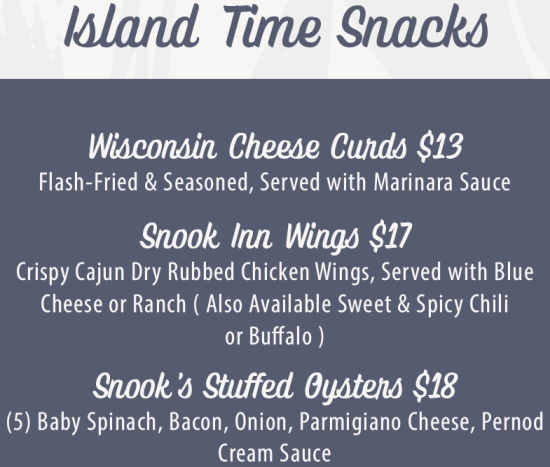 Snook Inn menu page 1