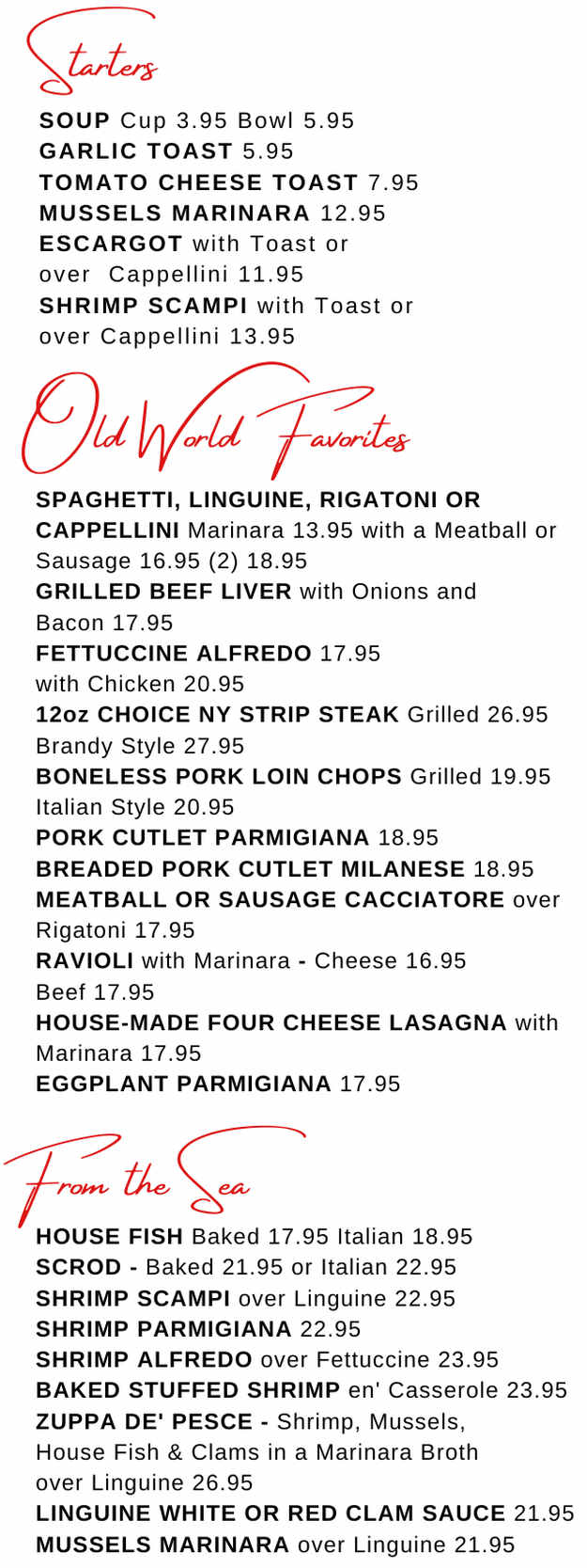 DiJulios Italian menu page 1