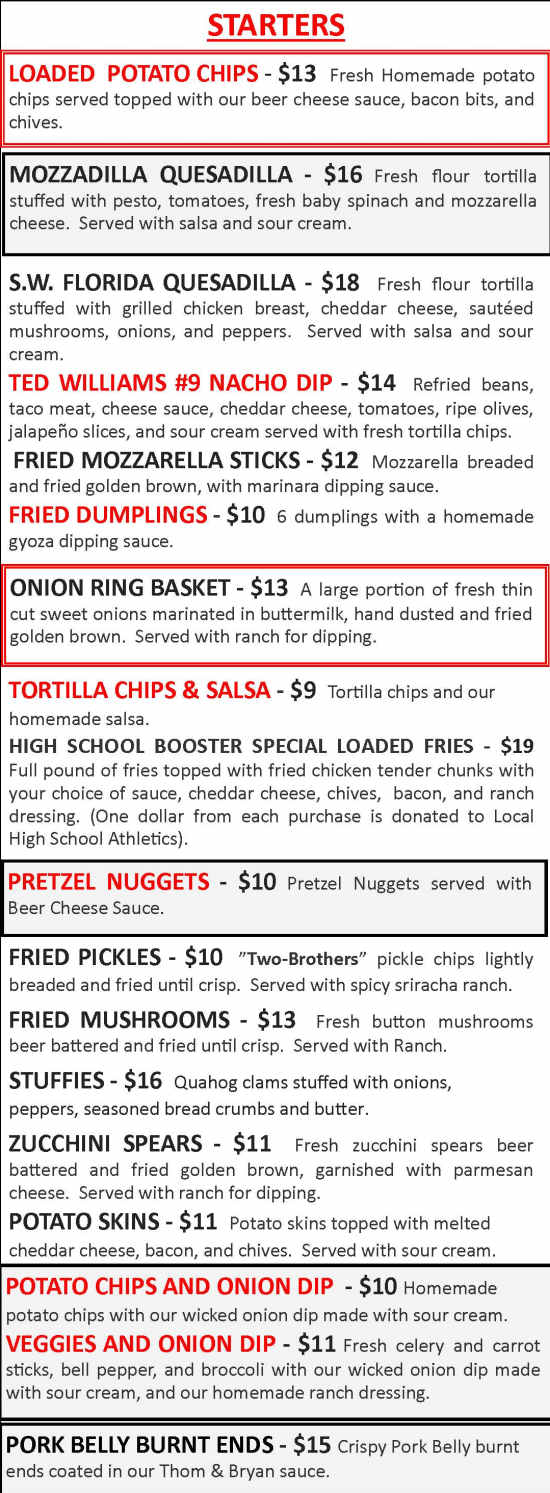 Foxboro Sports Tavern menu page 1