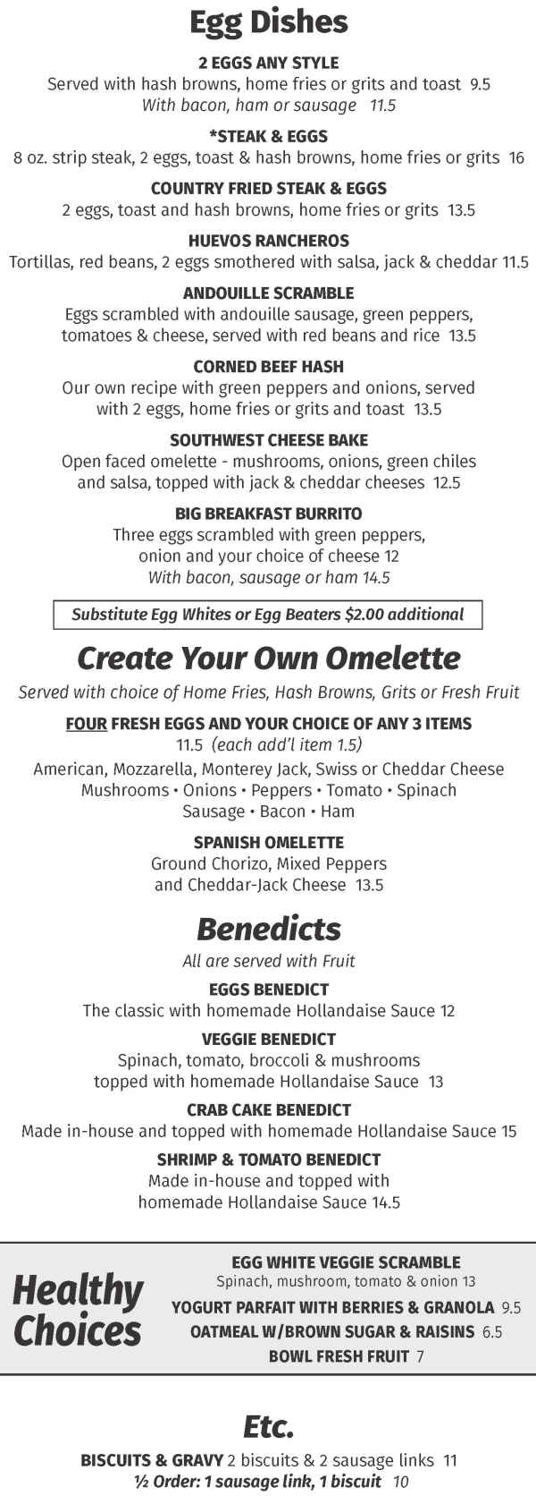 Hoot's Breakfast & Lunch menu page 1