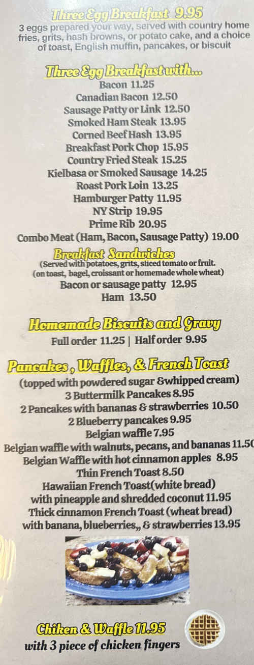 The R's Diner menu page 1