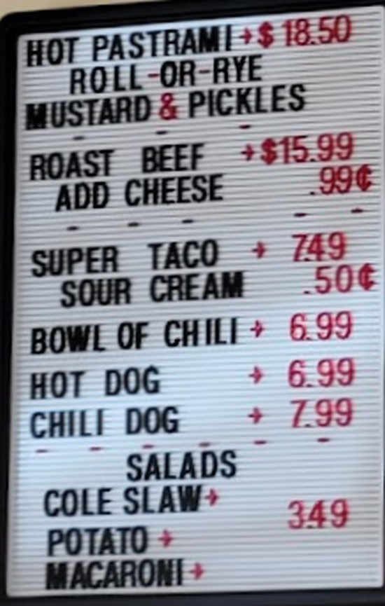 Pastrami Dan's menu page 1