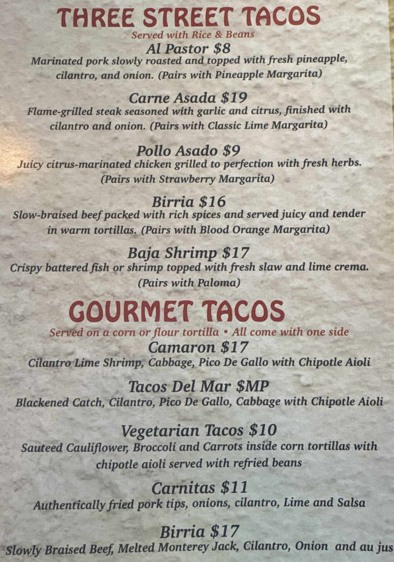 Costa Del Sol Cantina menu page 1