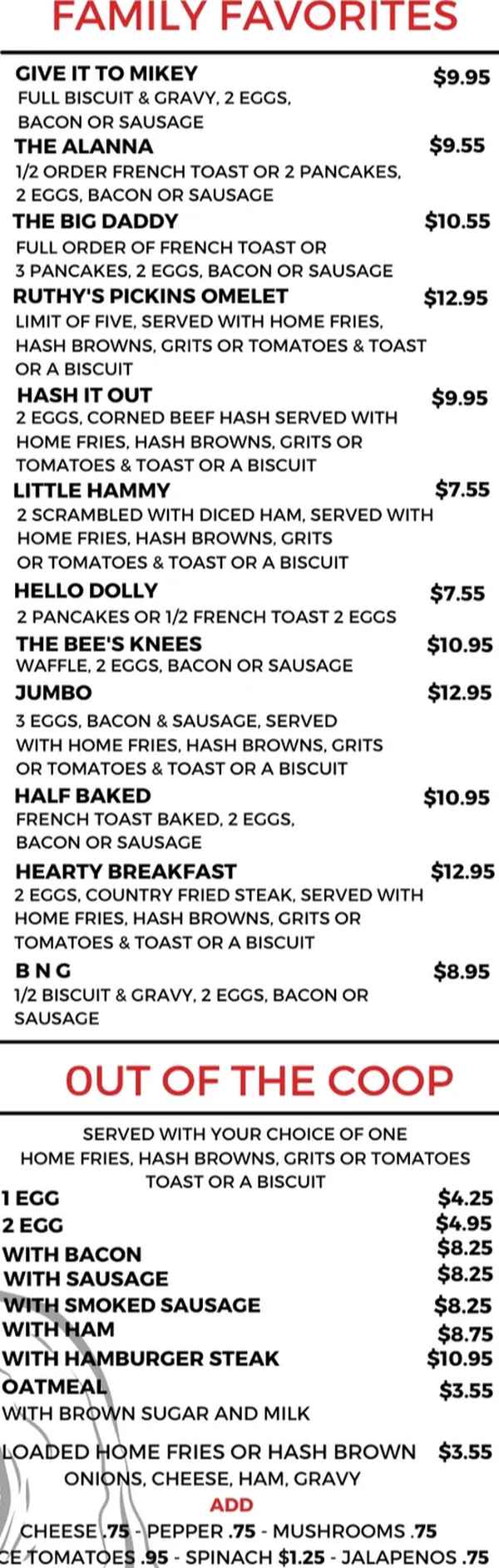 Ruthy's Kozy Kitchen menu page 1