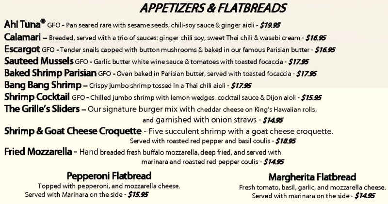 The Grille At Riverview menu page 1