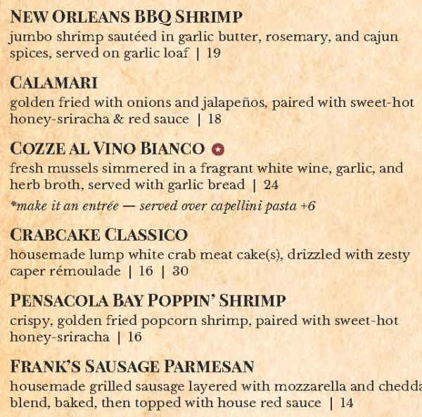Lillo's Tuscan Grille menu page 1