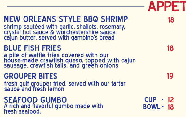 Red Fish Blue Fish menu page 1