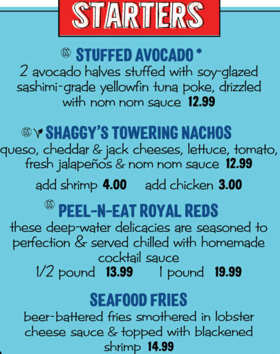 Shaggy's menu page 1