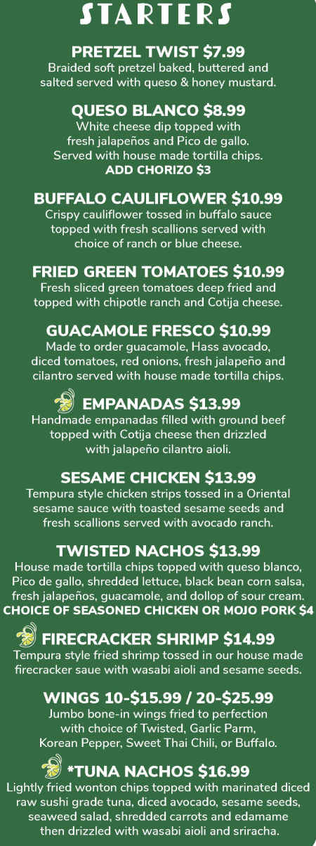 Twisted Lime menu page 1
