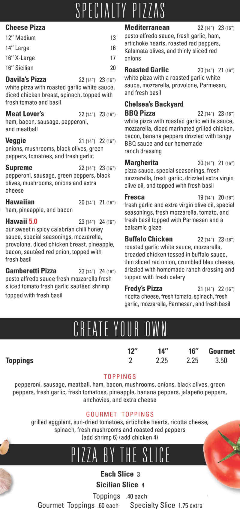 Davila's Pizza East menu page 1