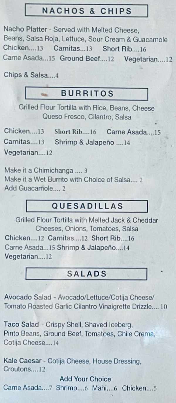 Blue Agave Menu, Vero Beach, FL