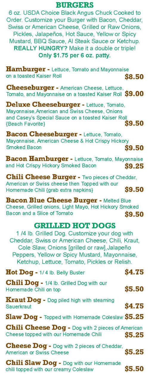 Casey's Place menu page 1
