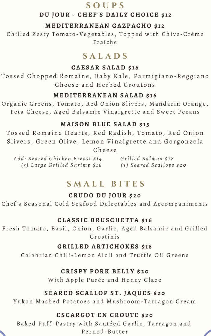 Maison Martinique menu page 1