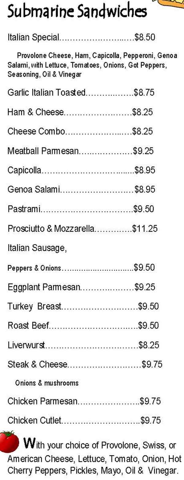 Girodano's Deli menu page 1