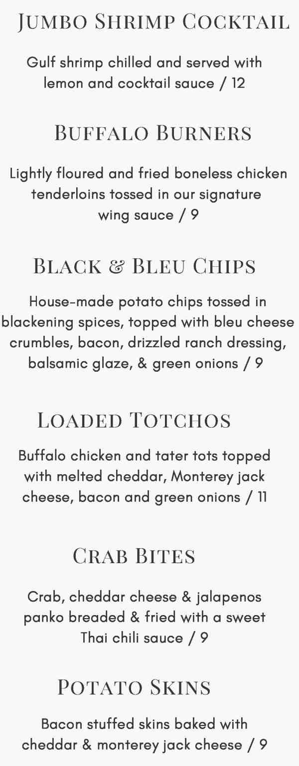 Sean Ryan Pub menu page 1