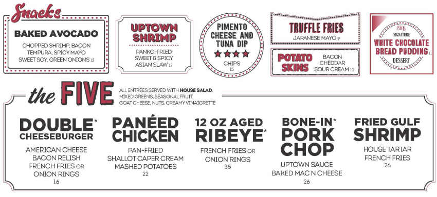 Five Bar menu page 1