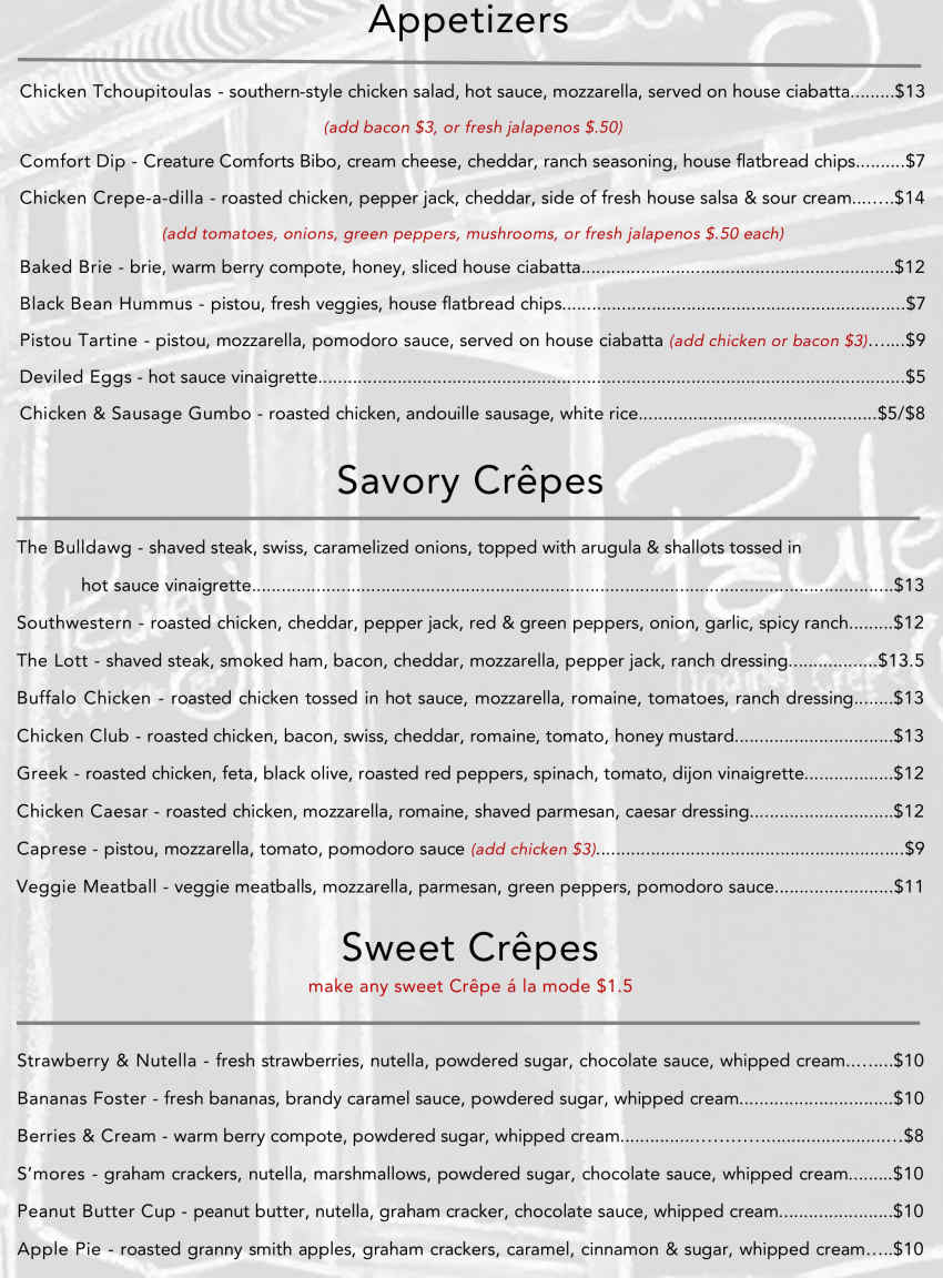 Pauley's menu page 1