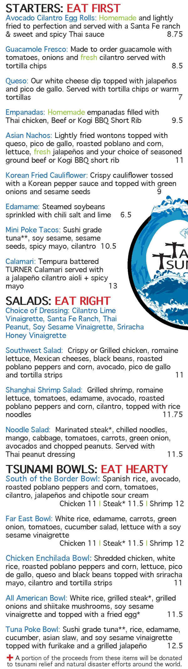 Taqueria Tsunami menu page 1