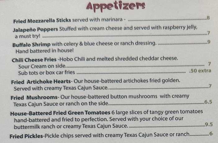 The Traveling Hobo Cafe menu page 1