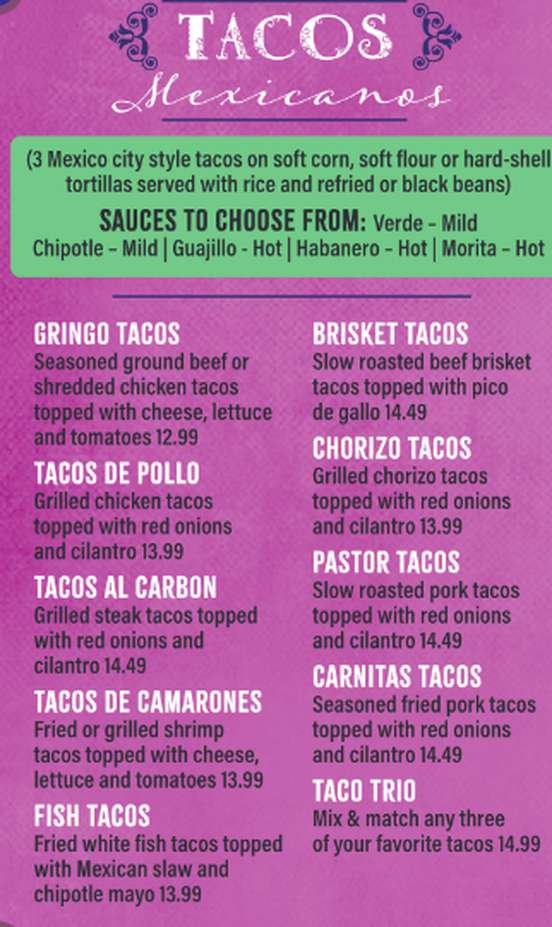 La Fiesta menu page 1