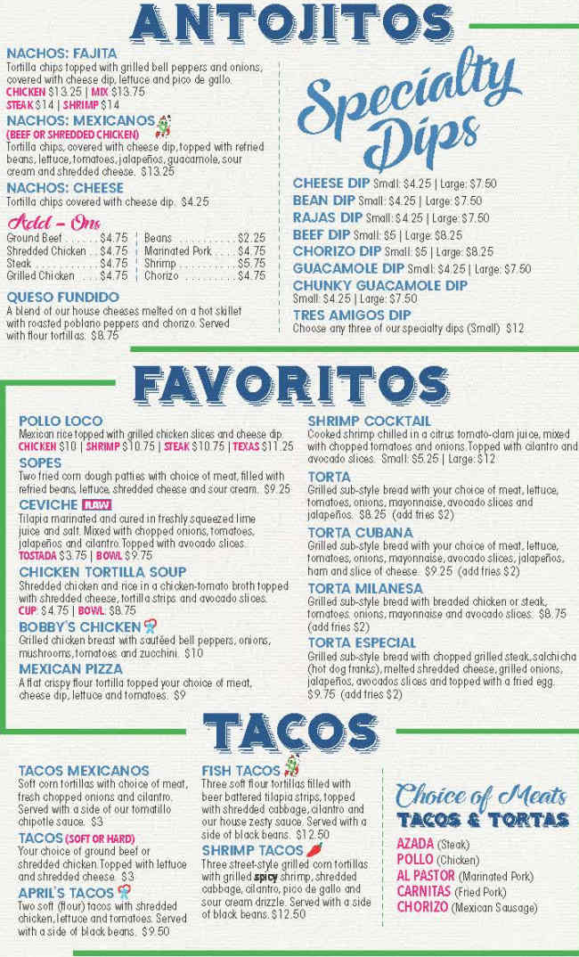Taqueria La Parrilla East menu page 1