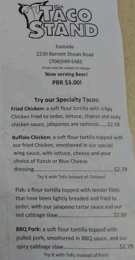 The Taco Stand menu page 1