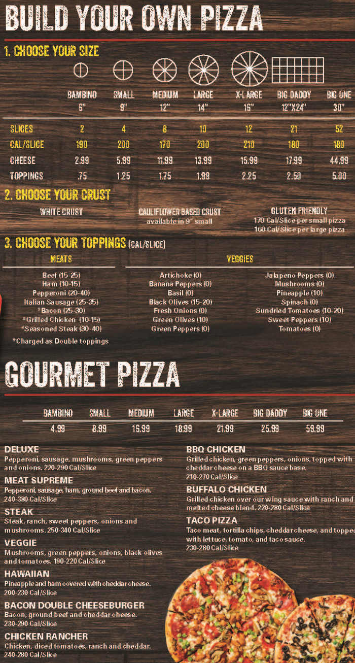 Fox's Pizza Den menu page 1