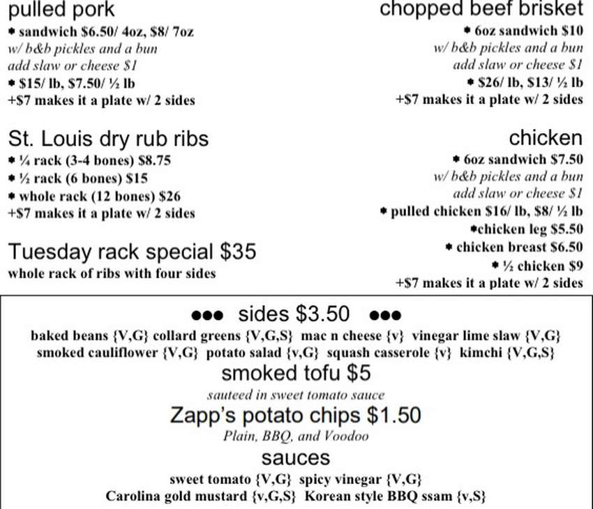 Pulaski Heights BBQ menu page 1