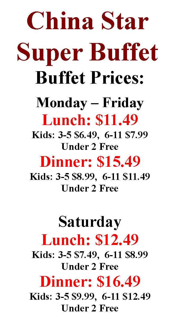 China Star Superbuffet menu page 1