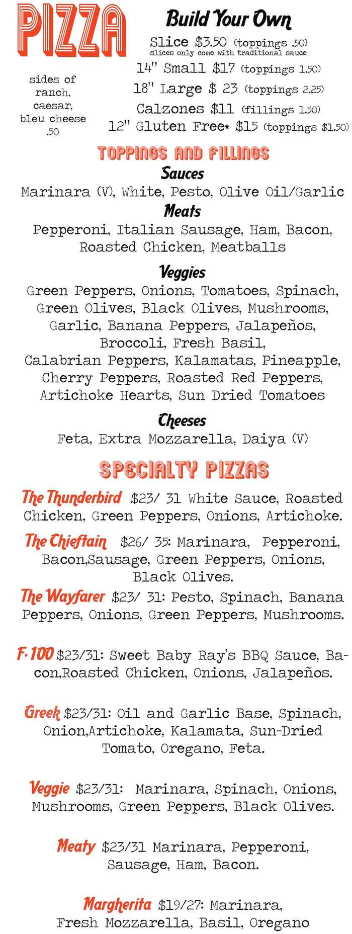 Automatic Pizza menu page 1